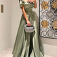 A Line Off Shoulder Sage Green Prom Dress Evening Formal Party Gowns   fg7447