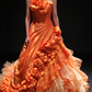 Strapless 3D Rose Ruffled Orange Satin Ball Gown, Formal Evening Dress fg8915