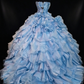 Strapless 3D Flower Ruffled Light Blue Ball Gown, Formal Evening Dress fg8916
