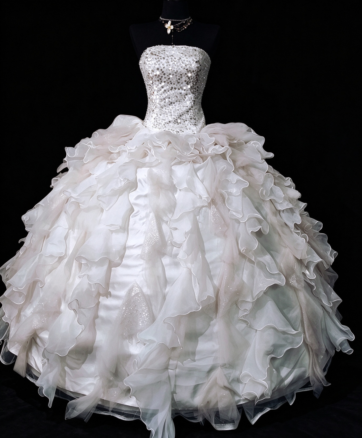 Strapless Beaded Ruffled White Ball Gown, Formal Evening Dress fg8917