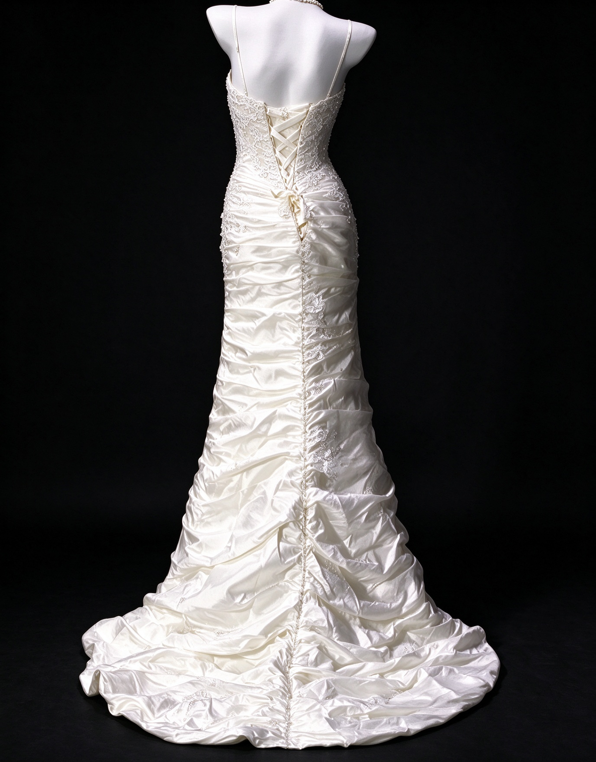 Spaghetti Strap Beaded White Satin Mermaid Evening Dress, Formal Gown fg8921