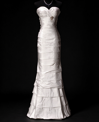 Strapless Pleated White Organza A-Line Prom Dress, Formal Evening Gown fg8928