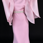 Elegant Pink Chiffon Cape Sleeve Beaded Waist Mermaid Evening Gown fg8967