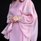 Elegant Pink Chiffon Cape Sleeve Beaded Waist Mermaid Evening Gown fg8967