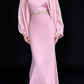 Elegant Pink Chiffon Cape Sleeve Beaded Waist Mermaid Evening Gown fg8967