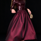 Burgundy Sequin Long Sleeve High Neck Satin A Line Evening Dress fg8973
