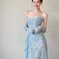 Blue Lace Mermaid Long Prom Dress Sexy Evening Dresses With Side Split   fg7665