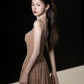 A Line Champagne Long Prom Dress Sexy Evening Dresses   fg7663