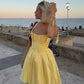 A Line Homecoming Dresses Yellow Bow Strap Prom Cocktail Party Gown       fg6229