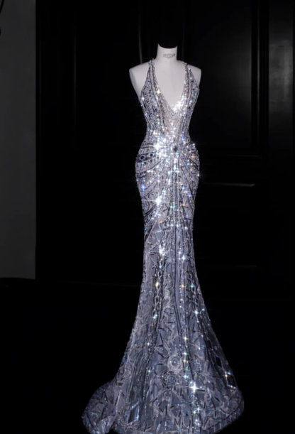 Buntes Meerjungfrau-Partykleid mit Pailletten und langen Abschlusskleidern fg8362