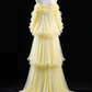 Yellow Strapless Tiered Ruffled Chiffon Evening Dress fg9138