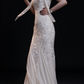 Ivory Floral Lace Mermaid Evening Gown With Sheer Ribbon Choker fg8980