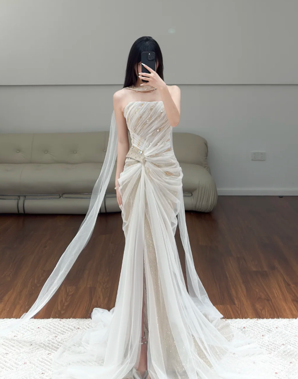 Buntes Meerjungfrau-Partykleid mit Pailletten und langen Abschlusskleidern fg8362