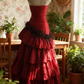 Elegant Red Gothic Tiered Ball Gown, Strapless Sweetheart Ruffle Prom Dress  fg8728