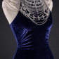 Navy Blue Velvet Mermaid Evening Gown  fg8981