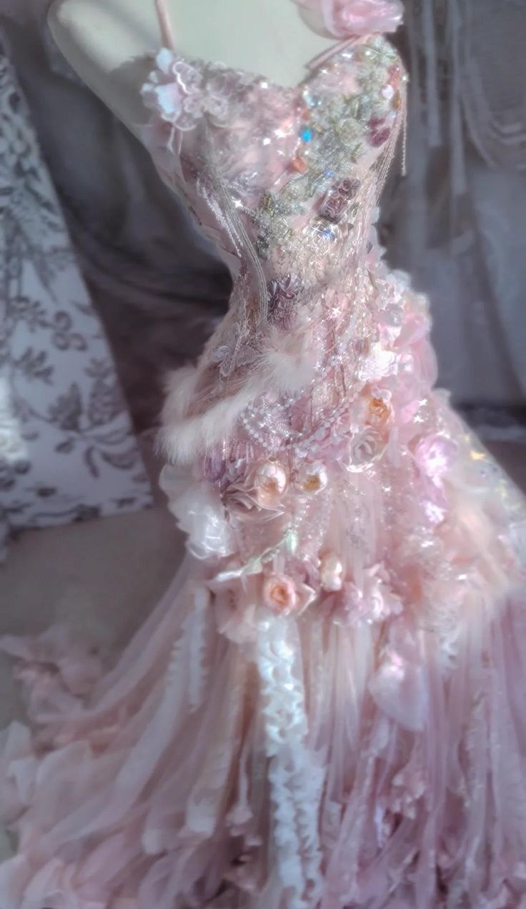 Fairytale Pink Sweetheart Mermaid Tulle Long Prom Dresses Formal Evening Gowns with Appliques  fg8448