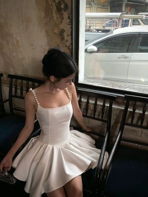 A Line White Short Evening Dress Homecoming Dress Short Party Dress    fg7799