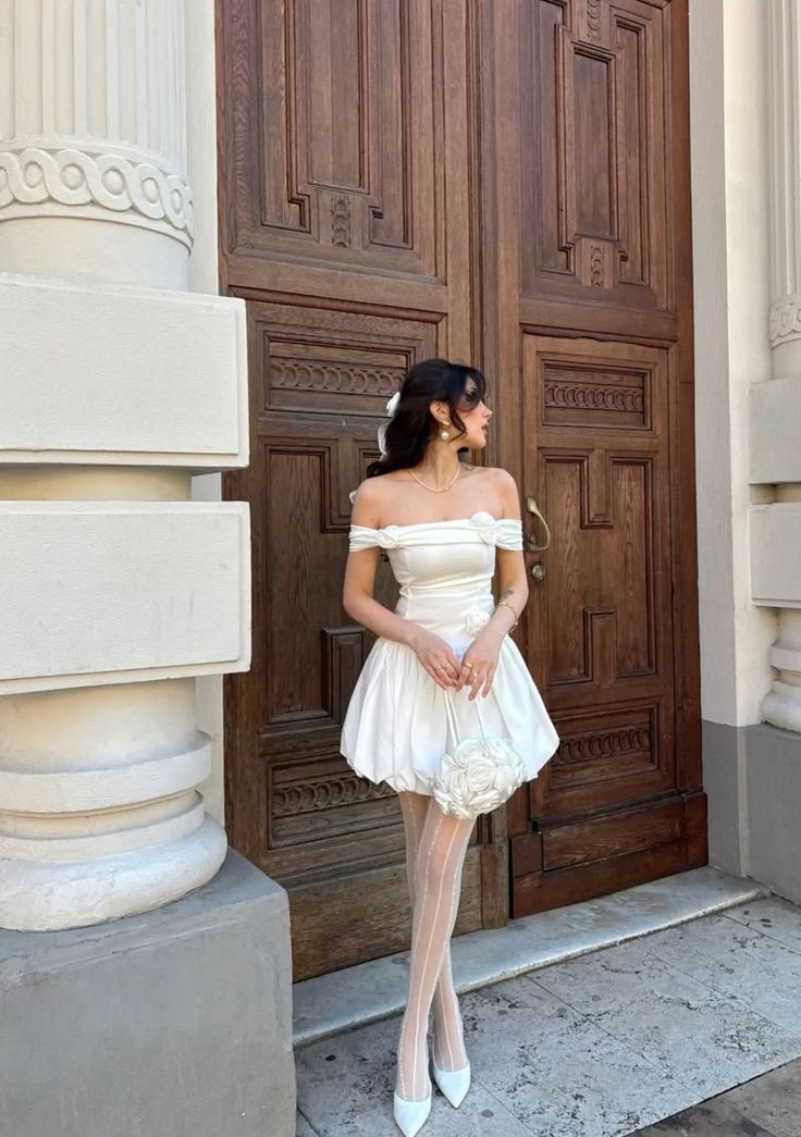 A Line Simple White Off Shoulder Birthday Outfit Short Evening Dress Short Party Dress Homecoming Dress  fg8046