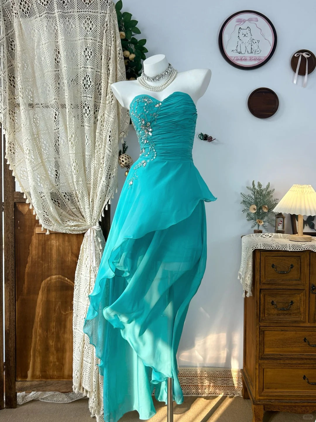 Strapless Vintage Evening Dress Elegant Sleeveless Prom Party Dress    fg8180