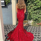 Red sequin prom dress, long mermaid prom dresses    fg3410