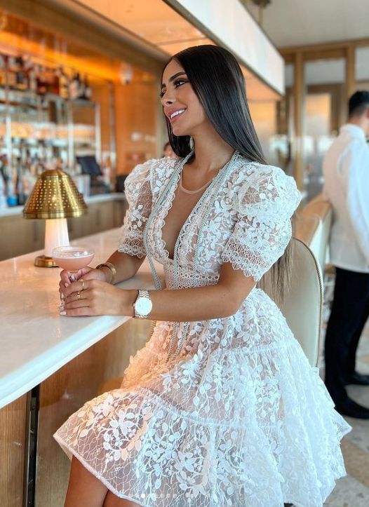 White Lace Birthday Outfit Short Evening Dress Cocktail Dresses Short Party Dress  fg8007