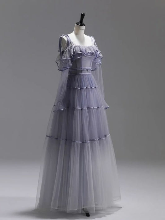 A Line Tulle Long Prom Dress Unique Evening Party Dresses  fg7655