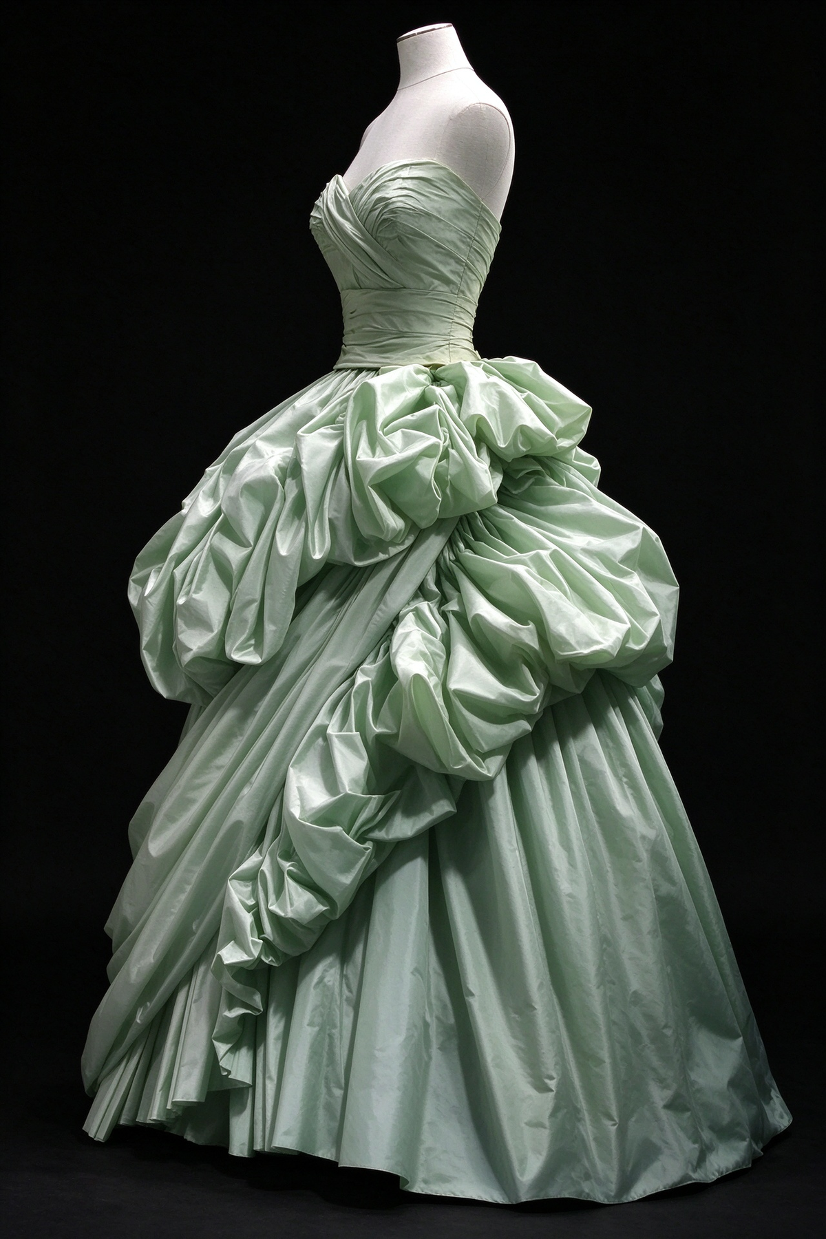 Mint Green Sweetheart Draped Taffeta Ball Gown fg9061