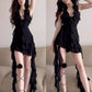 Sexy Black Chiffon Irregular length Birthday Outfit Short Evening Dress Short Party Dress Cocktail Dresses   fg8063