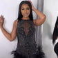 New Design Black Short Prom Dress Luxury Beaded Feather Birthday Party Cocktail Gowns     fg8151