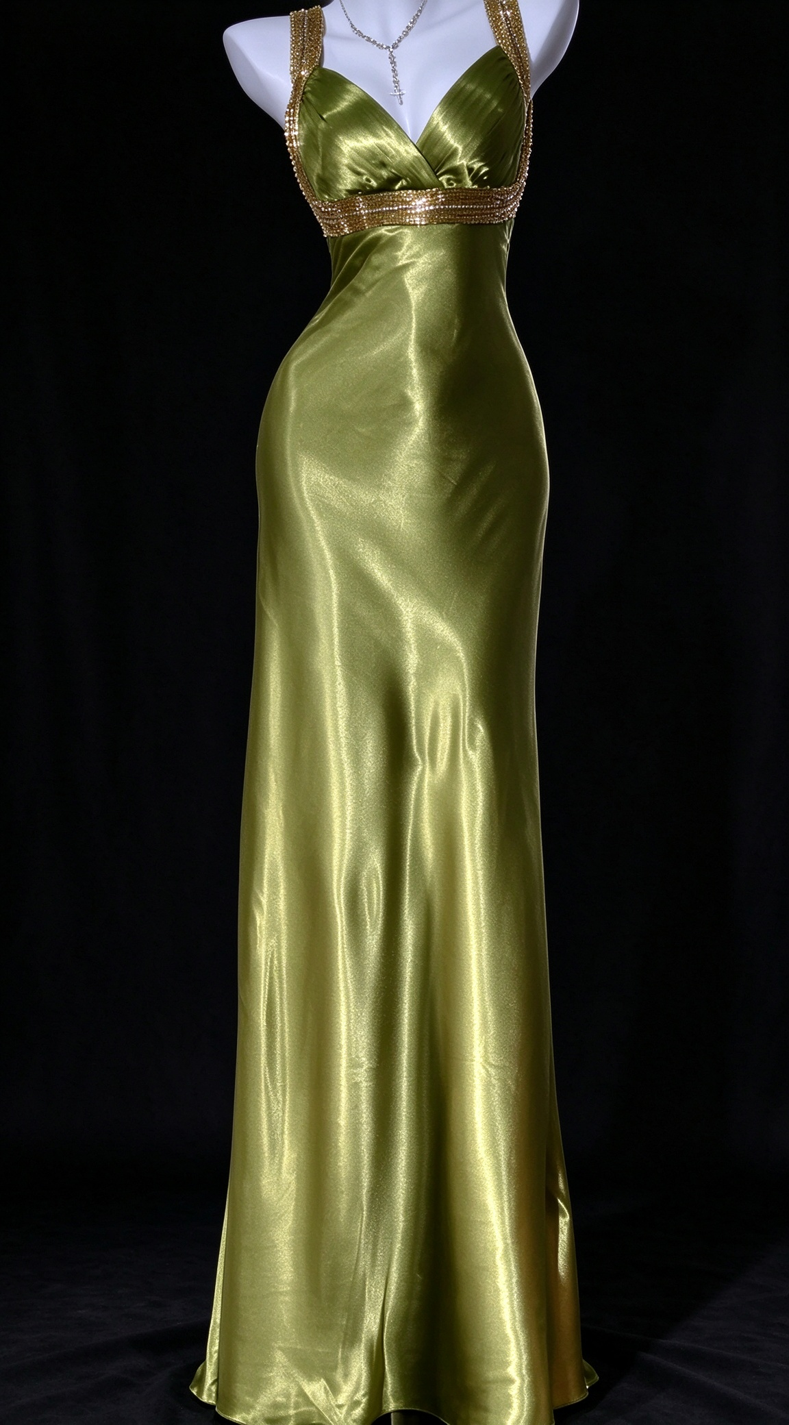 Olive Green V Neck Beaded Strap Backless Satin Mermaid Evening Dress fg9126