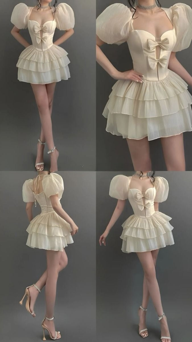 A Line Puffy Sleeves Short Evening Dress Cocktail Dresses Short Party Dress   fg7882