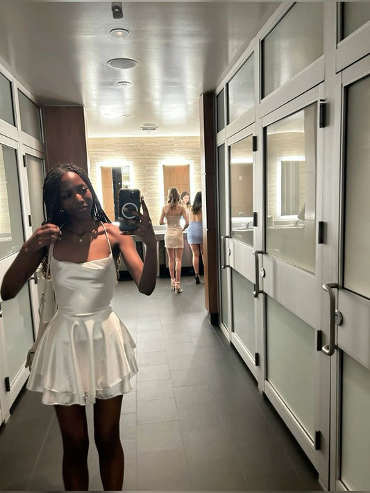 Spaghetti Straps White Homecoming Dress Short Party Dress    fg7710