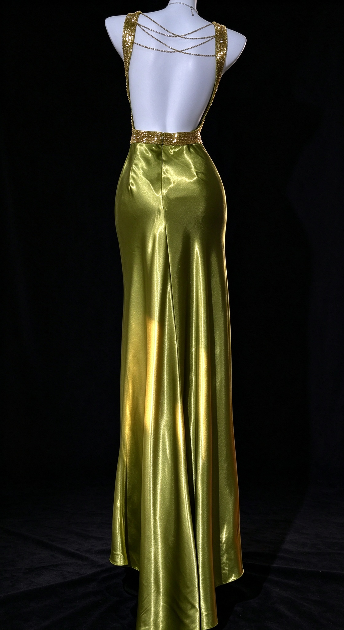 Olive Green V Neck Beaded Strap Backless Satin Mermaid Evening Dress fg9126