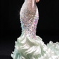 Mint Green Sweetheart Iridescent Sequin Ruffled Mermaid Evening Gown fg9054