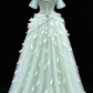 Mint Off Shoulder Sparkle Tulle Feather Prom Dress fg9085