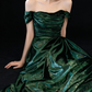 Green Off-the-Shoulder Glitter Velvet Formal Evening Gown fg9055