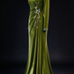 Olive Green Velvet Mermaid Evening Gown with Stand Collar, 3D Floral & Crystal Beading fg9022
