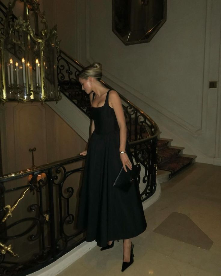 A Line Black Evening Dress Ankle Length Prom Dresses   fg7568