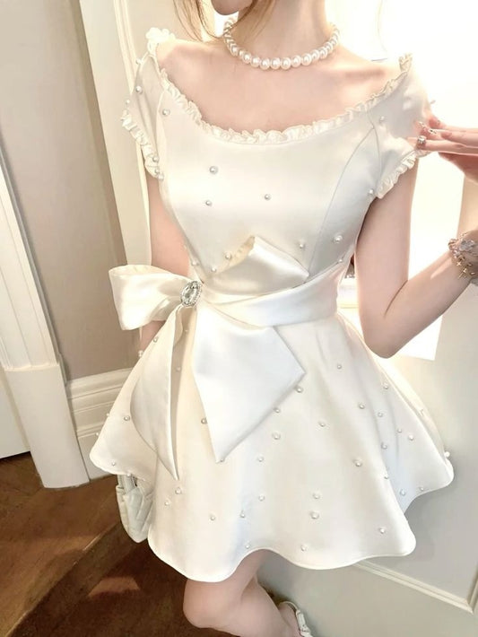 A Line White Short Evening Dress Cocktail Dresses Short Party Dress   fg7879