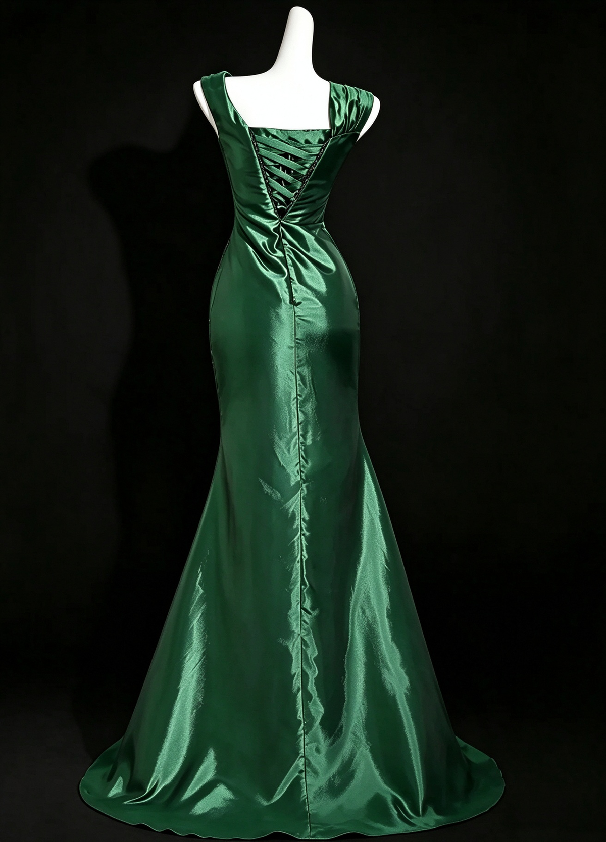 Green Asymmetric Ruched Satin Mermaid Formal Evening Gown fg9057