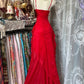 Red Party Dress Long Evening Dress Vintage Prom Dress    fg8130