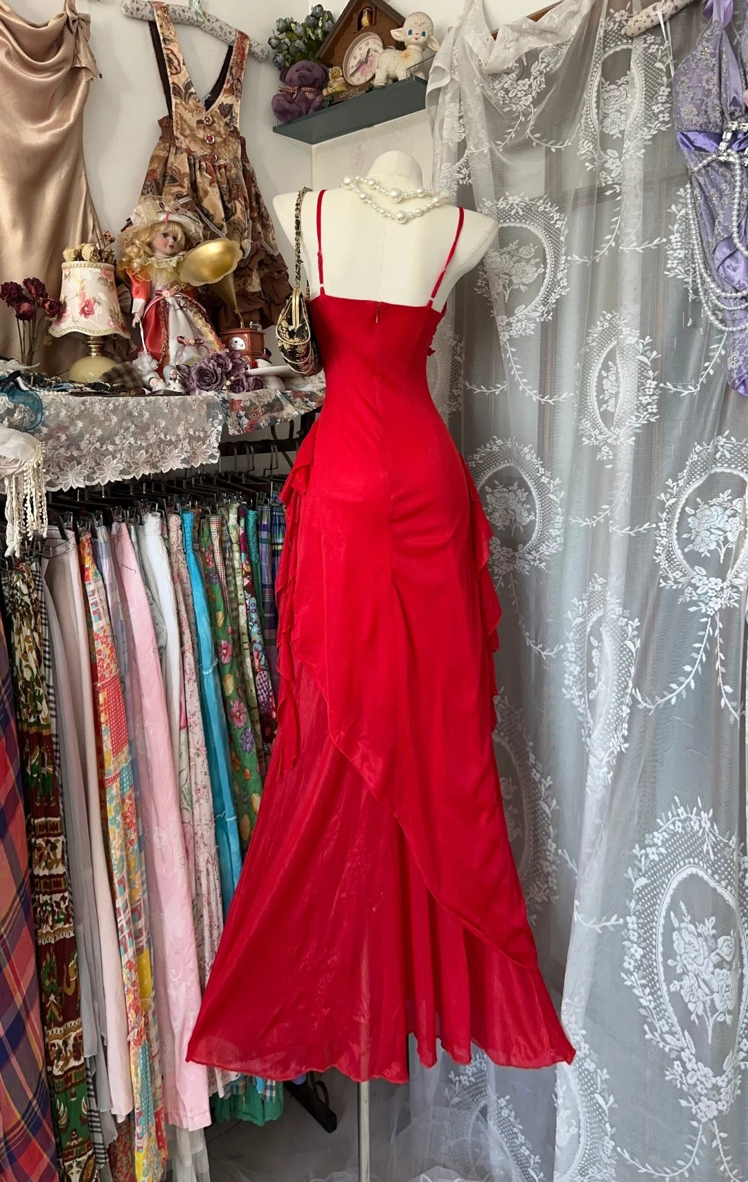Red Party Dress Long Evening Dress Vintage Prom Dress    fg8130