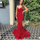 Red sequin prom dress, long mermaid prom dresses    fg3410