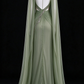 Sage Green Halter Deep V Cutout Beaded Cape Sleeve Evening Gown fg9072