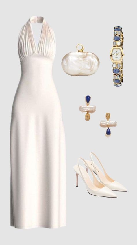 White Halter Formal Dress Party Dress Long Evening Dress Prom Dresses    fg7817