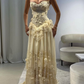 A-Line Yellow Sleeveless Sweetheart Appliqued Lace Up Formal Evening Dress fg8306