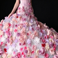 Pink Off-the-Shoulder 3D Floral Tulle Ball Gown fg9049