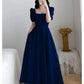 A Line Blue Short Sleeves Prom Party Dress Long Evening Dress   fg8072