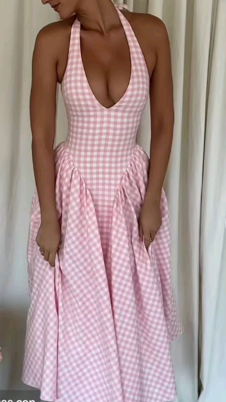 A Line Halter Sleeveless Plaid dress Evening Party Gowns    fg7423