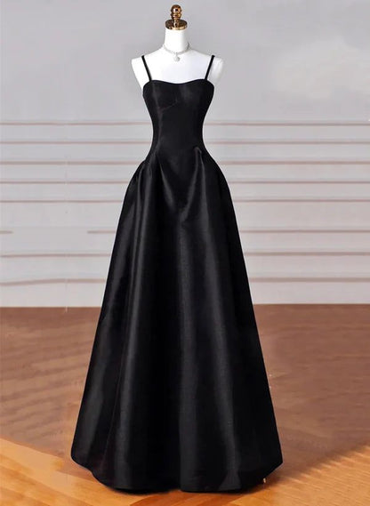 Elegant Black A Line Satin Long Prom Dress Formal Evening Dress     fg6742